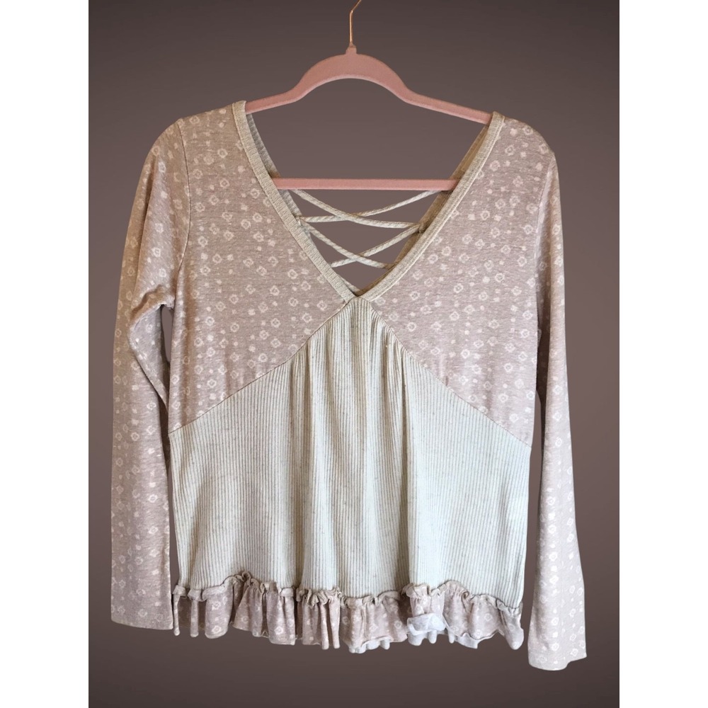Sugarfox Women's Pullover Top Color Texture Blocking Sz S Tunic Peasant